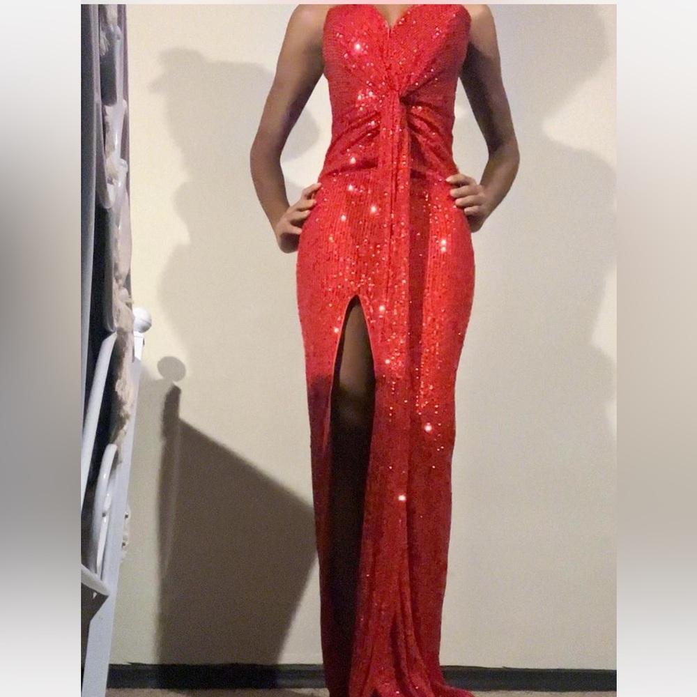 Fashion Nova Strapless Red Sequin Dress - Picture 1 of 3